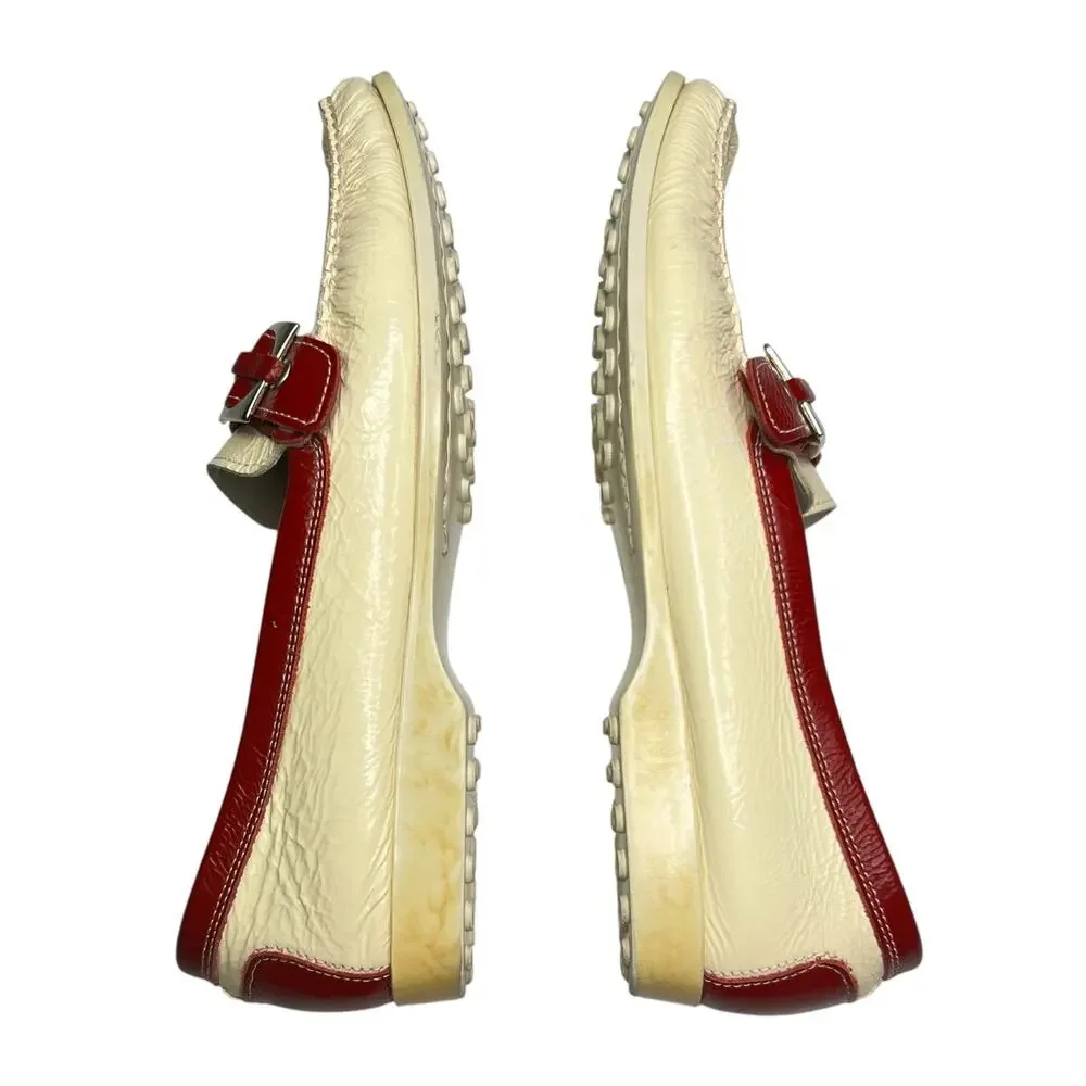 Vintage Pratesi Italy Loafers EU 41 Leather Colorblock Cream Red Buckle 80s 90s